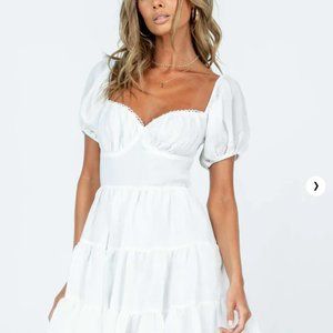 Princess Polly White Bustier Puff Sleeve Backless Layered Mini Dress - Size 0